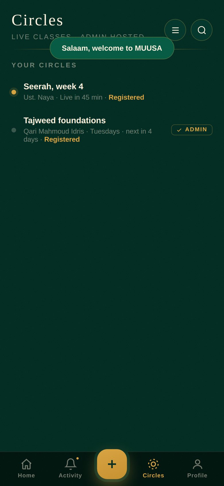 Circles in the MUUSA app