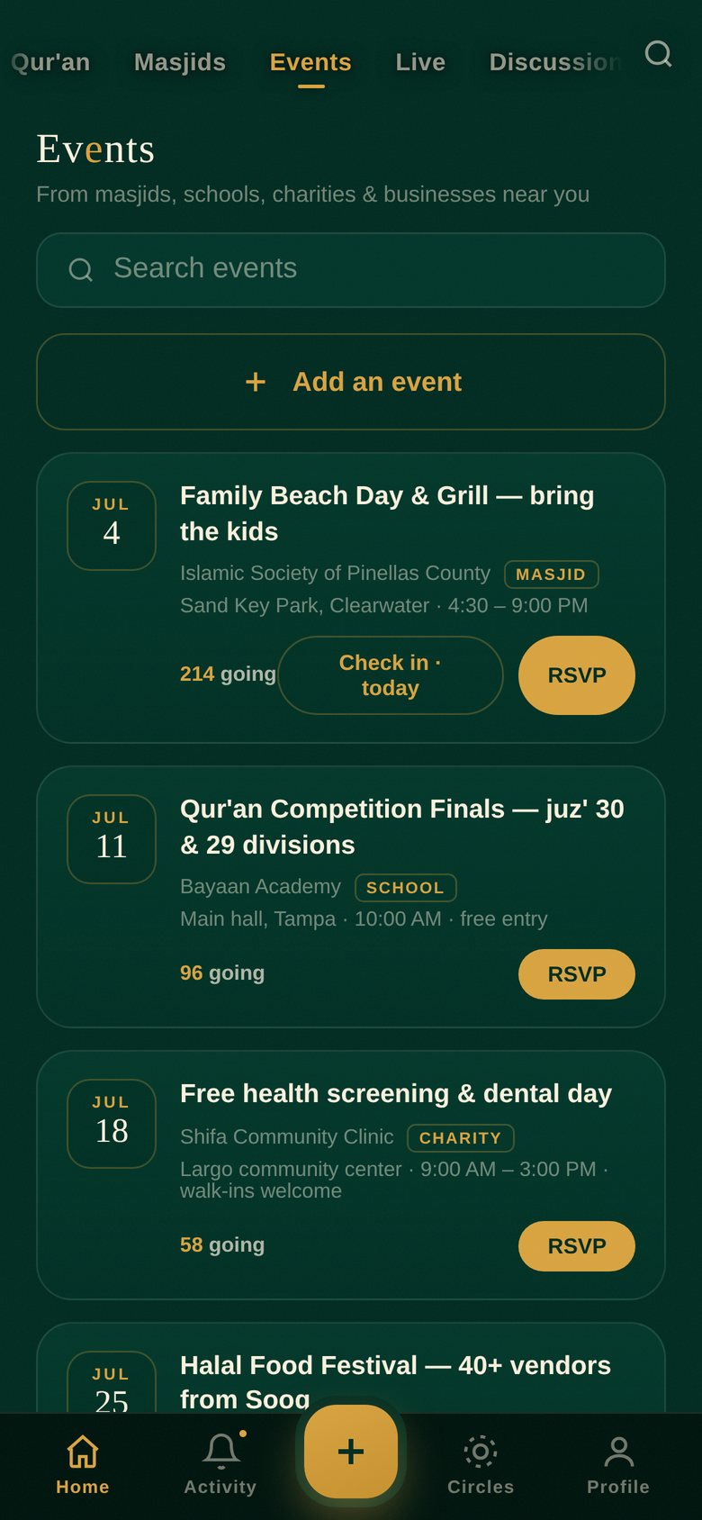 Events in the MUUSA app