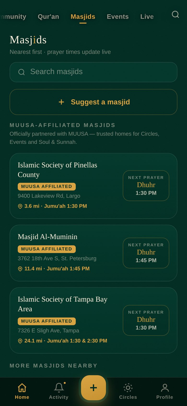 Masjids in the MUUSA app